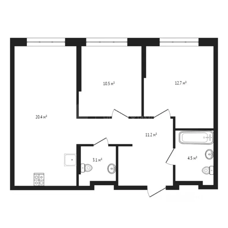 2-к кв. Тюменская область, Тюмень Харьковская ул., 72Б (62.31 м) - Фото 1