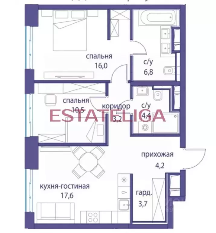 2-к кв. Москва ул. Нижние Мневники, 16к5 (67.0 м) - Фото 2