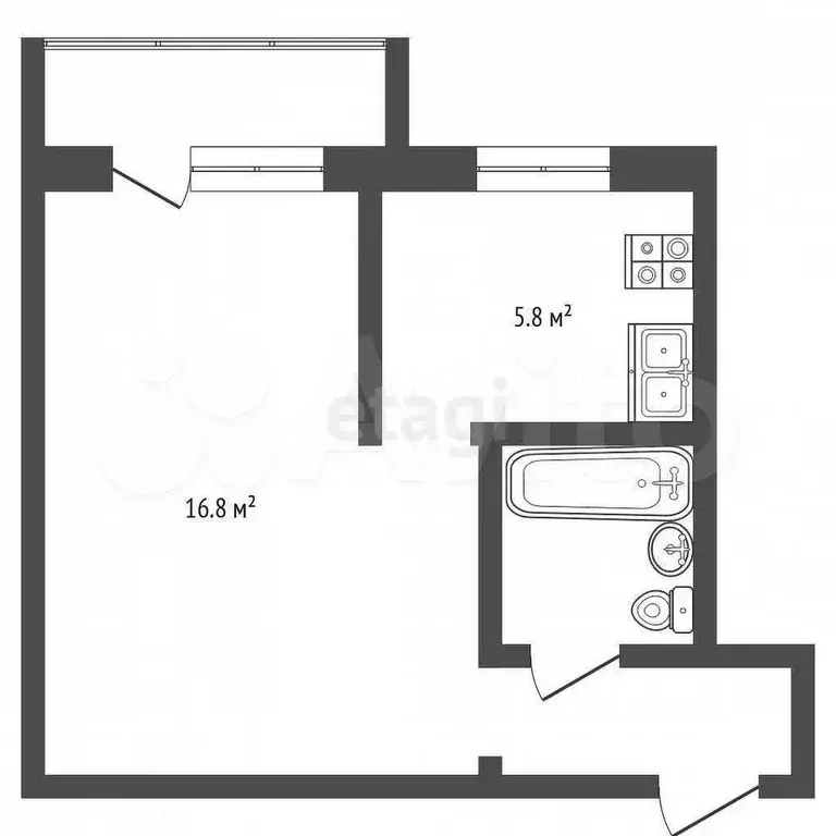 1-к. квартира, 30,8 м, 4/5 эт. - Фото 0