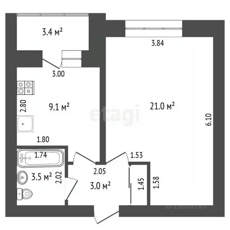 1-к кв. Самарская область, Самара Партизанская ул., 192а (37.5 м) - Фото 2