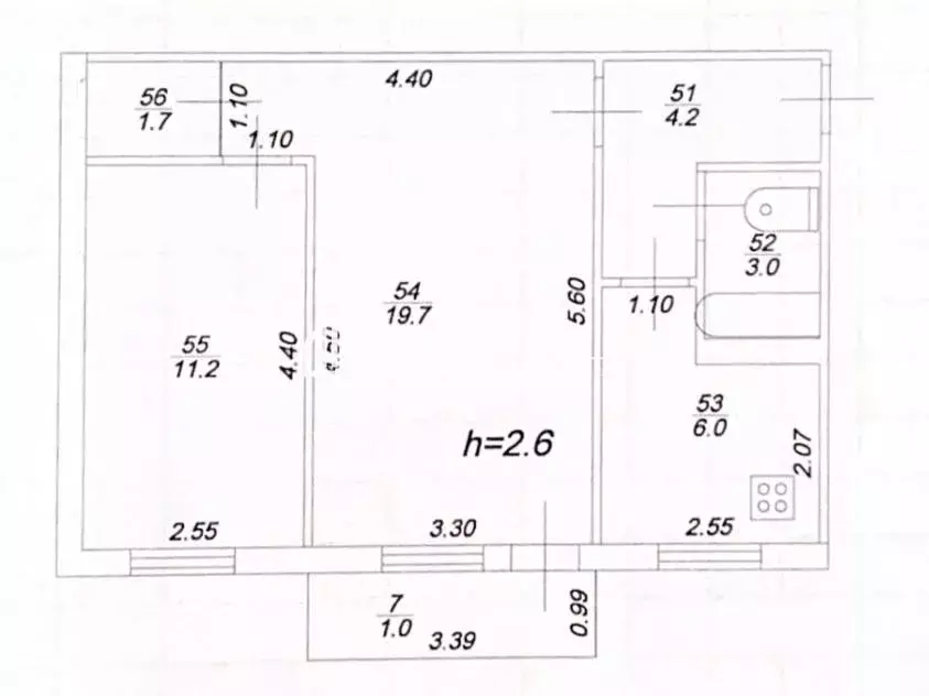 2-к кв. Татарстан, Казань ул. Рихарда Зорге, 65 (45.8 м) - Фото 2