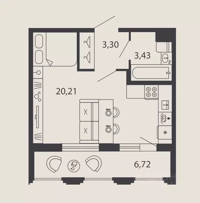 Студия Санкт-Петербург Алтайская ул., 39 (30.14 м) - Фото 1