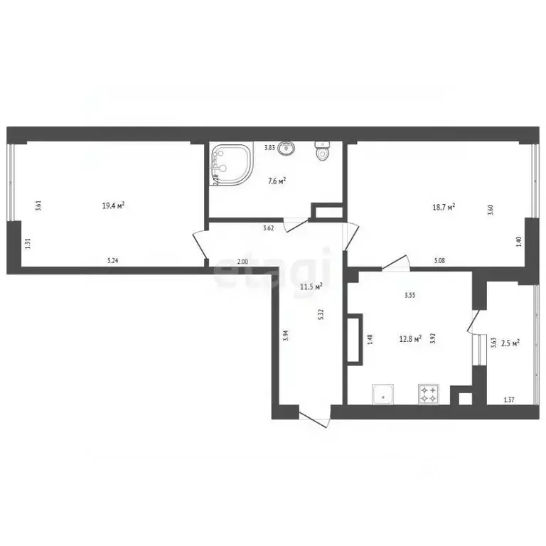 2-к кв. Калининградская область, Калининград ул. Юрия Гагарина, 55Б ... - Фото 2