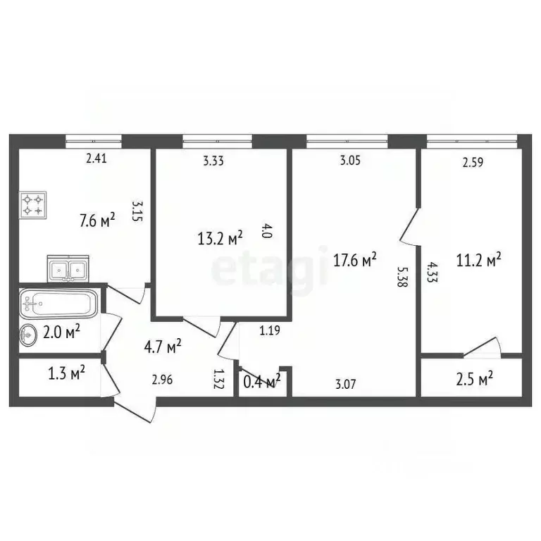 3-к кв. Санкт-Петербург Белградская ул., 24 (60.5 м) - Фото 2