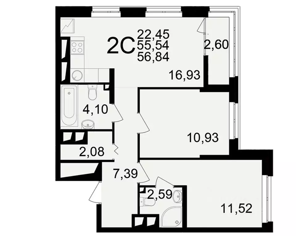 2-к кв. Рязанская область, Рязань ул. Чкалова (55.54 м) - Фото 1