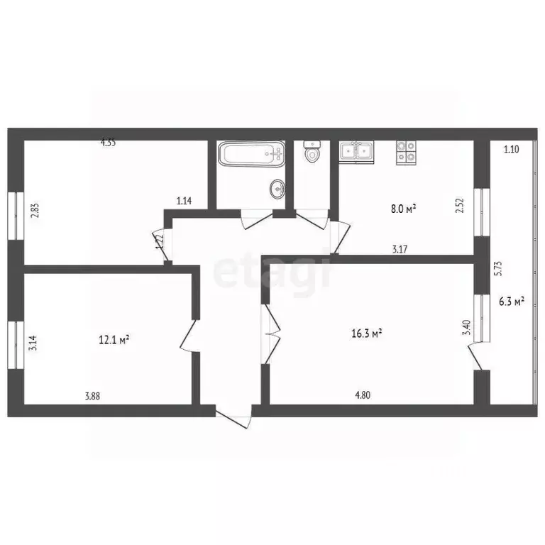 3-к кв. Башкортостан, Стерлитамак Заводская ул., 23 (60.7 м) - Фото 1