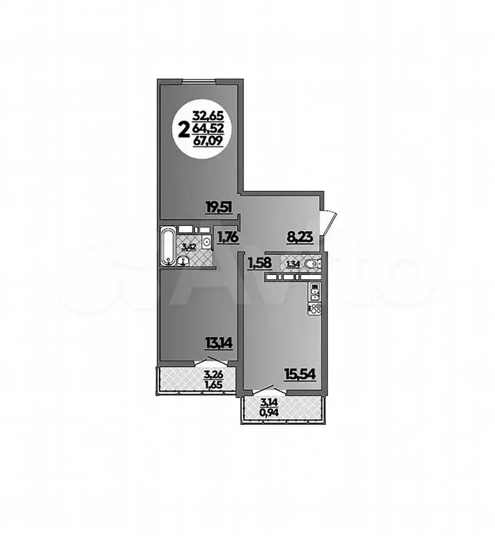 2-к. квартира, 67,1 м, 10/16 эт. - Фото 1