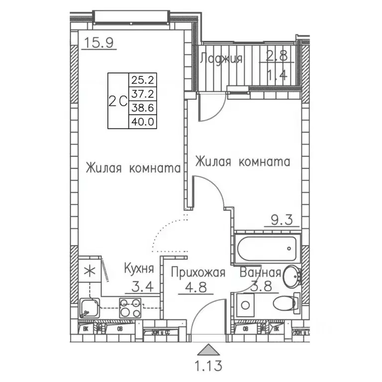 2-к кв. Приморский край, Владивосток ул. Расула Гамзатова, 7к1 (40.0 ... - Фото 1