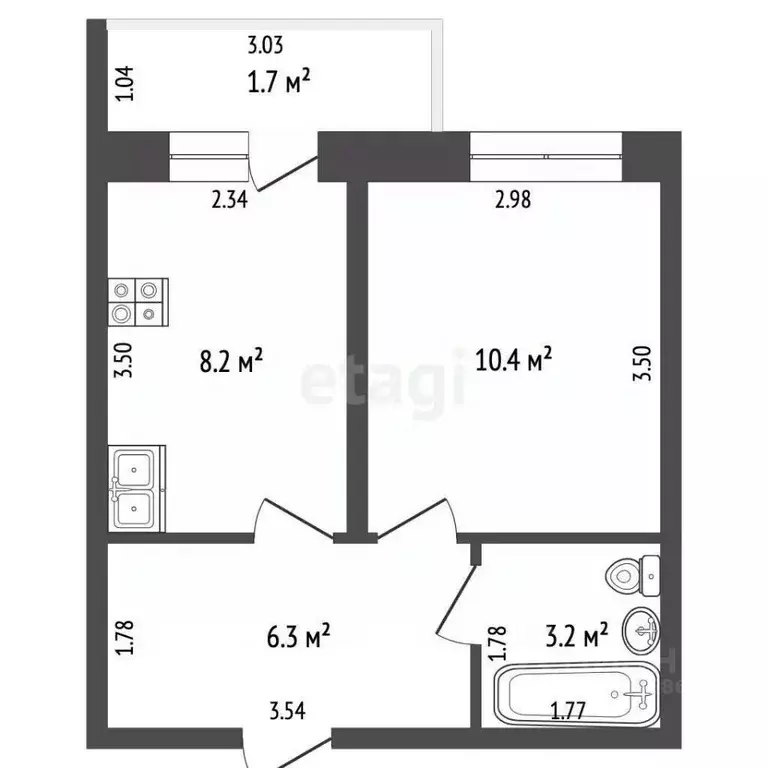 1-к кв. Калининградская область, Пионерский ул. Прибрежная, 21к1 (29.2 ... - Фото 2