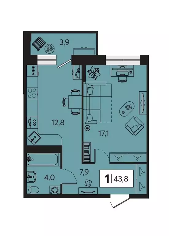 Продаётся 1-к квартира, 43.8 м - Фото 1