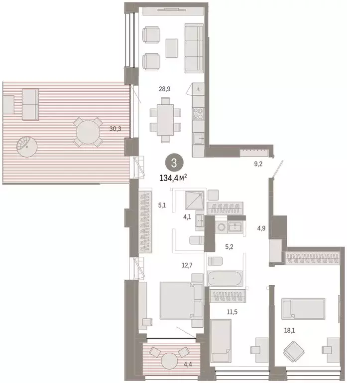 3-комнатная квартира: Тюмень, улица Муравленко, 9/2 (134.4 м) - Фото 2