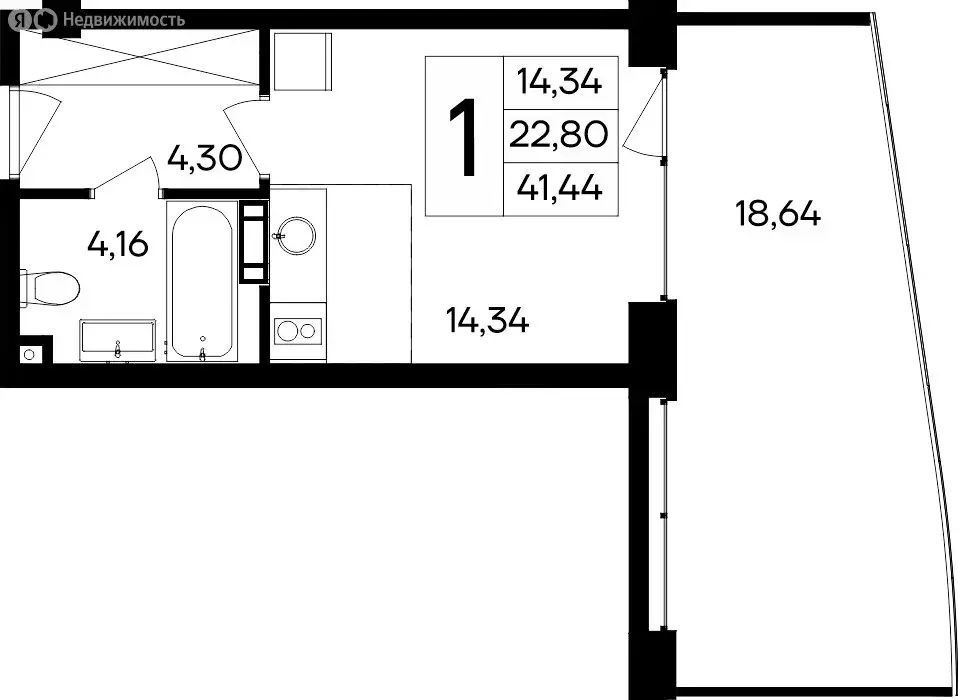 Квартира-студия: Прибрежное, Симферопольское шоссе, 177 (41.44 м) - Фото 1