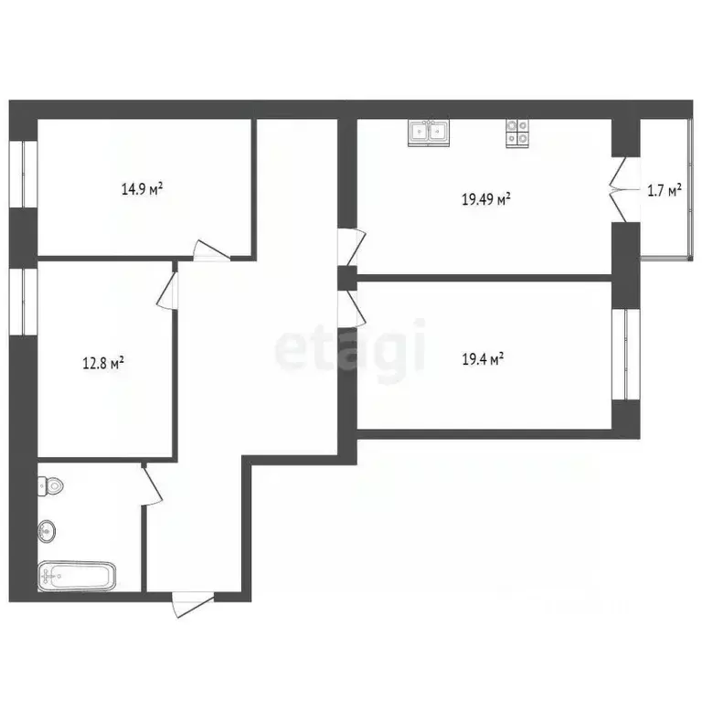 3-к кв. Ярославская область, Тутаев ул. В.В. Терешковой, 13 (98.6 м) - Фото 1