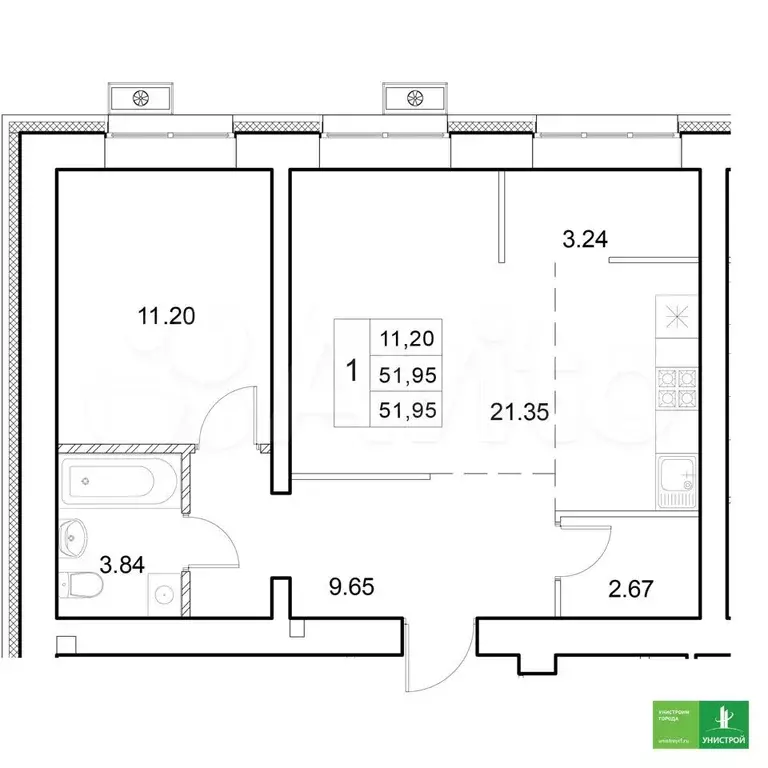 1-к. квартира, 52 м, 2/10 эт. - Фото 0