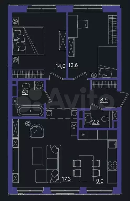 2-к. квартира, 68 м, 3/7 эт. - Фото 1