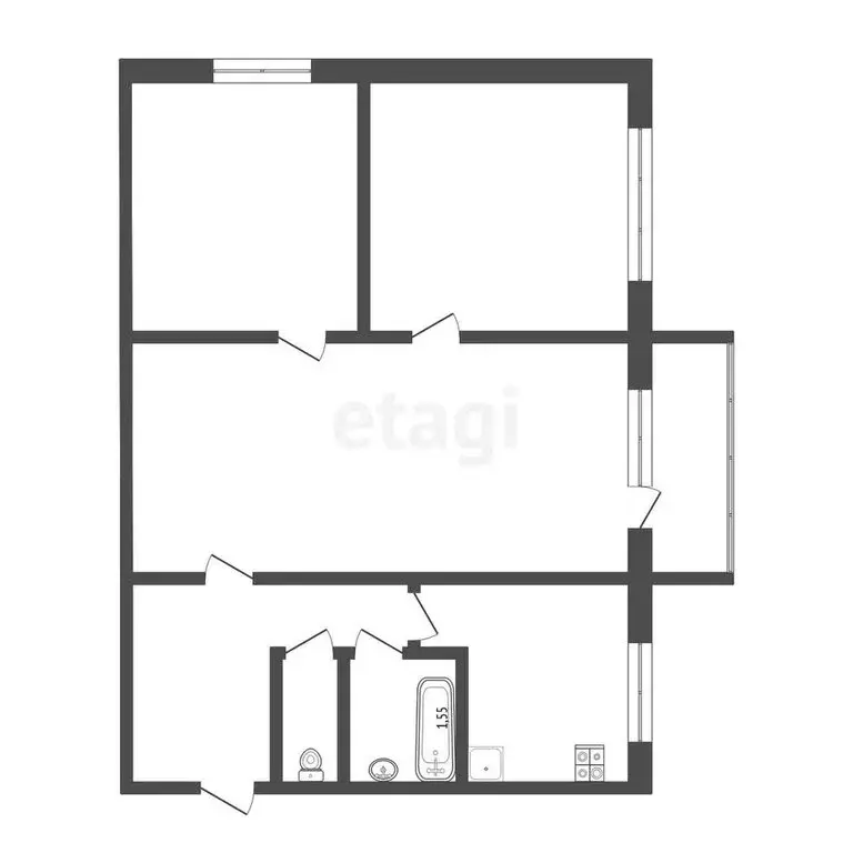 3-комнатная квартира: Белокуриха, улица Братьев Ждановых, 1 (50.7 м) - Фото 0