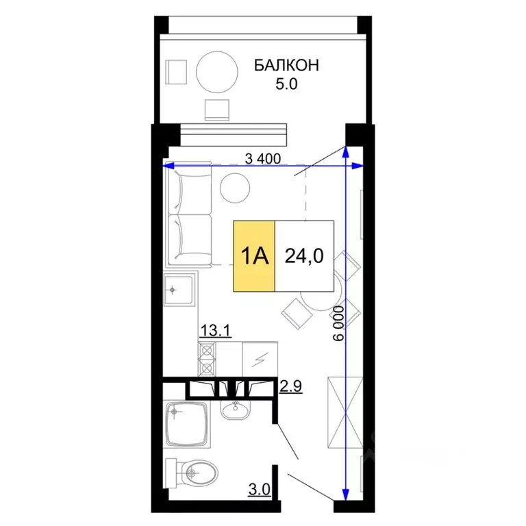 1-к кв. Краснодарский край, Анапа проезд Сосновый (24.0 м) - Фото 1