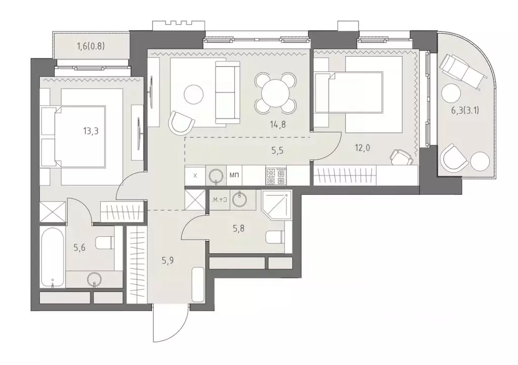 3-к кв. Москва Родина Парк жилой комплекс, к3 (66.8 м) - Фото 2