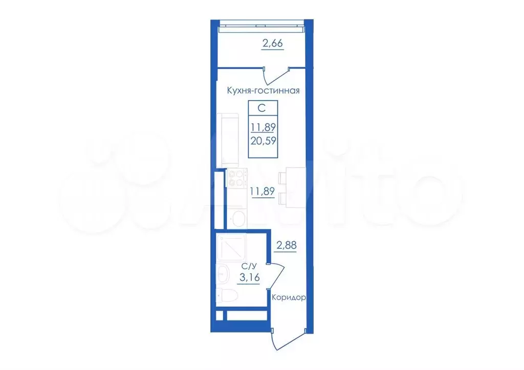 Квартира-студия, 20,6 м, 4/25 эт. - Фото 1