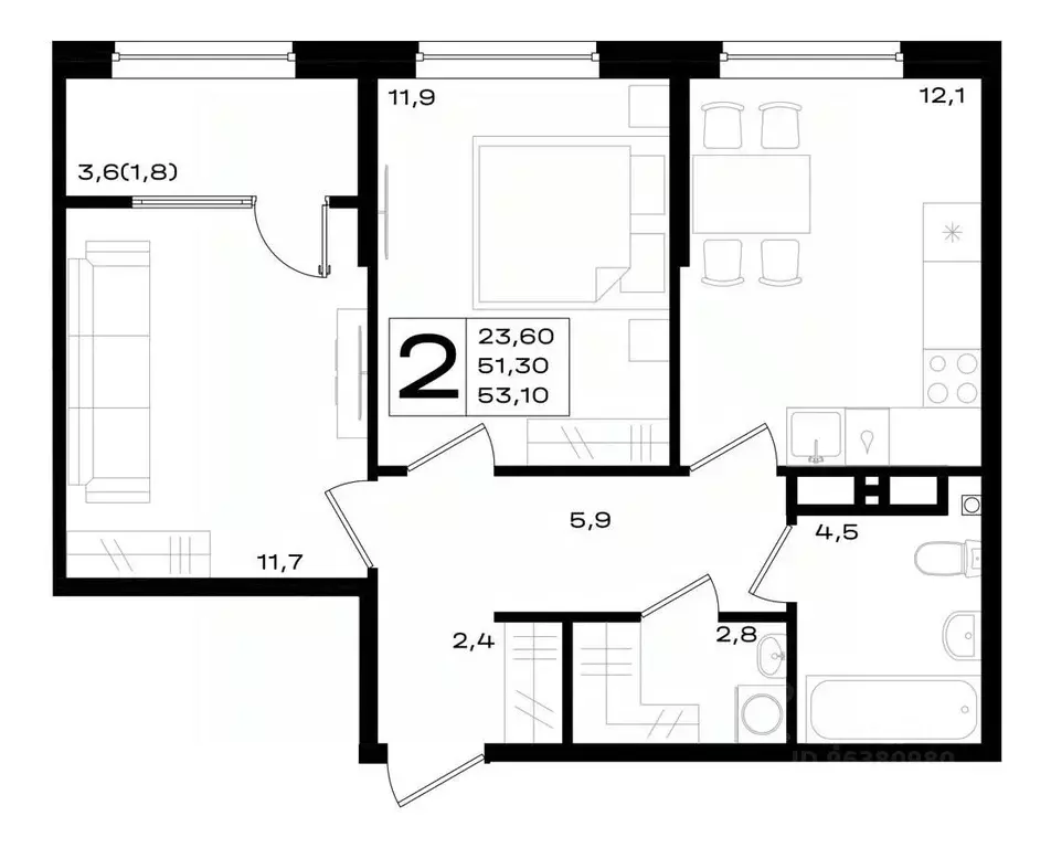 2-к кв. Ростовская область, Аксай просп. Аксайский (53.1 м) - Фото 1