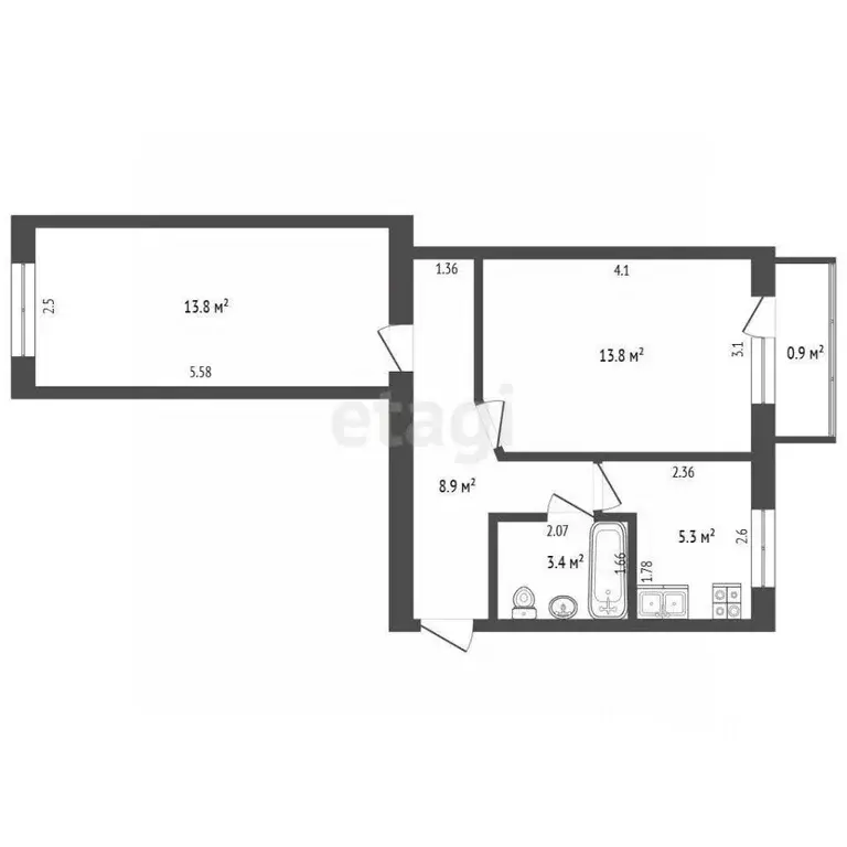 2-к кв. Крым, Феодосия ул. Гарнаева, 73 (45.2 м) - Фото 1