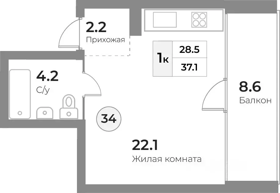 1-к кв. Калининградская область, Зеленоградск  (37.1 м) - Фото 0