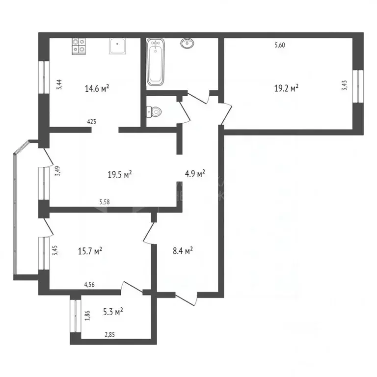 3-к кв. Тюменская область, Тюмень ул. Пермякова, 71к3 (97.0 м) - Фото 1