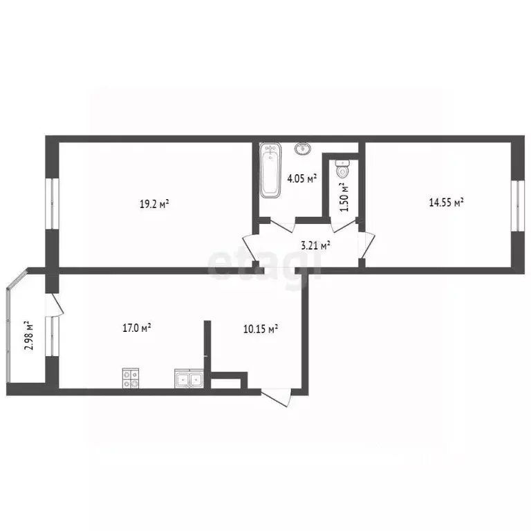 2-к кв. Тюменская область, Тюмень ул. Павла Шарова, 21 (67.5 м) - Фото 2