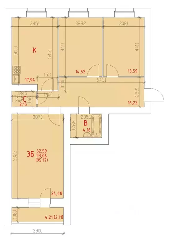 3-к кв. Вологодская область, Череповец 109-й мкр,  (95.17 м) - Фото 1