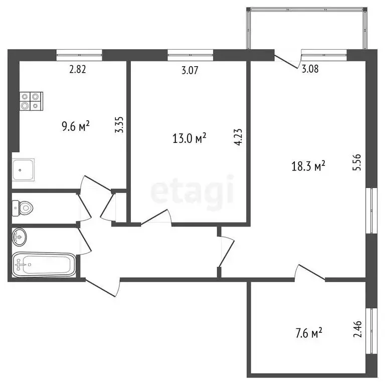 3-комнатная квартира: Пермь, улица Кабельщиков, 10 (57.4 м) - Фото 1