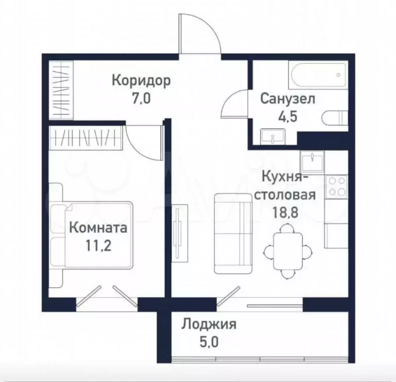 2-к. квартира, 40,6 м, 8/10 эт. - Фото 0