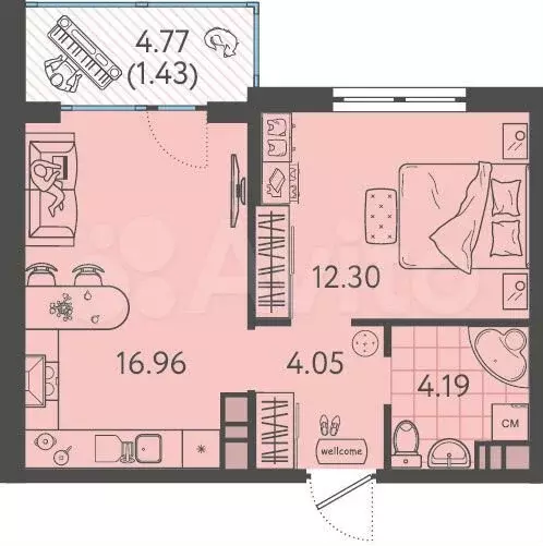 1-к. квартира, 38,9 м, 2/9 эт. - Фото 0