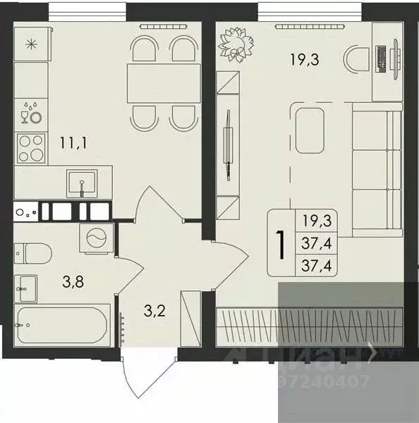 1-к кв. Воронежская область, Рамонский район, с. Ямное Счастье жилой ... - Фото 1