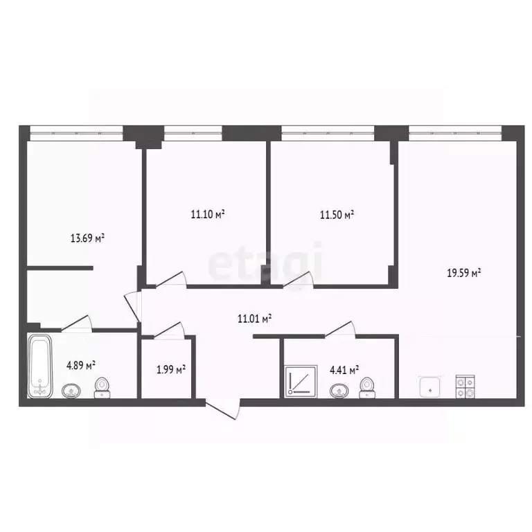 3-к кв. Тюменская область, Тюмень ул. Новоселов, 96 (78.2 м) - Фото 2
