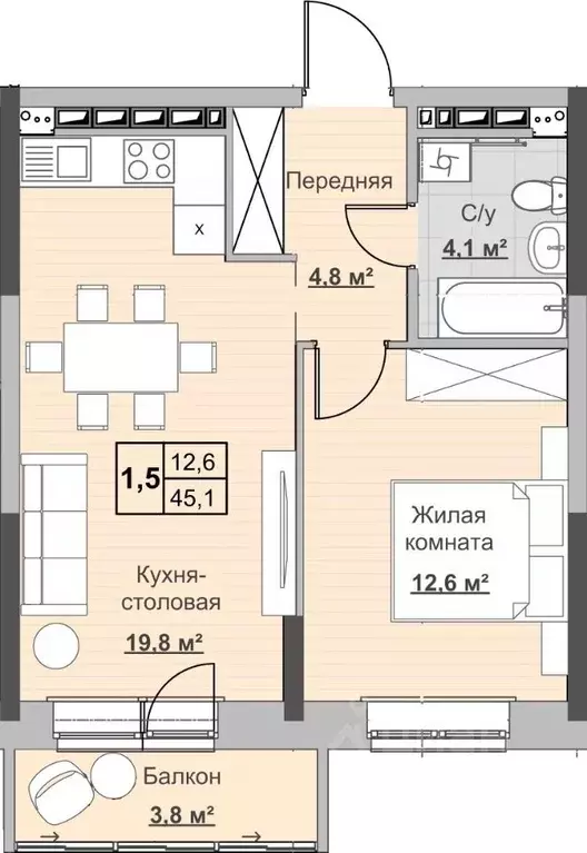 1-к кв. Удмуртия, Ижевск ул. Ухтомского (45.0 м) - Фото 0