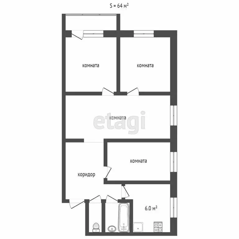 4-комнатная квартира: Челябинск, Лазурная улица, 8А (64.5 м) - Фото 1