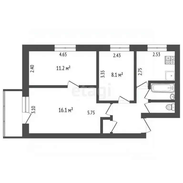 3-к кв. Калужская область, Калуга пер. Чичерина, 11 (50.8 м) - Фото 1