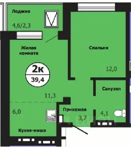 2-к кв. Красноярский край, Красноярск ул. Лесников, 51Б (39.4 м) - Фото 0