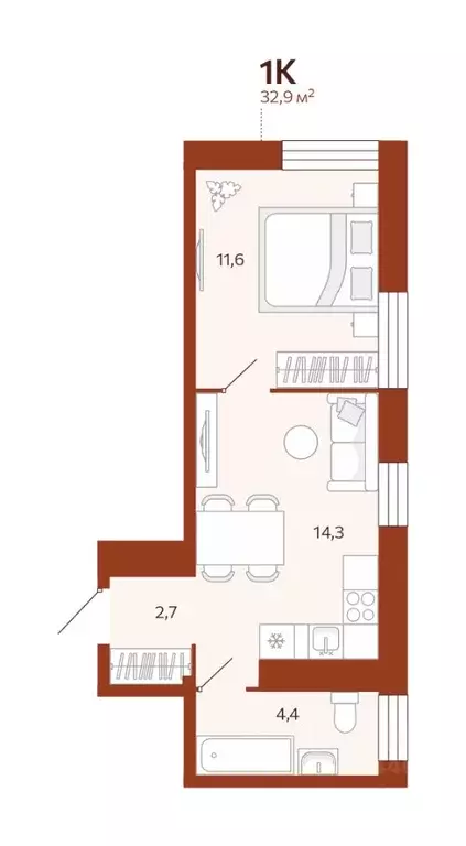 1-к кв. Тюменская область, Тюмень ул. Новаторов, 30 (32.94 м) - Фото 0