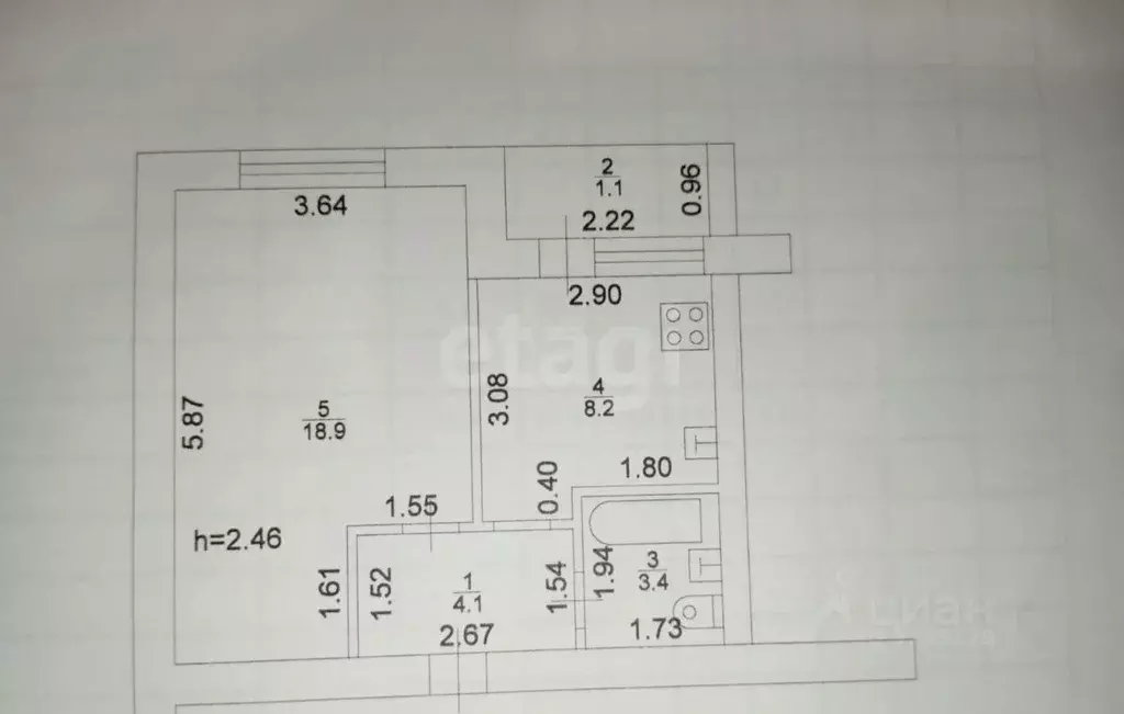 1-к кв. Татарстан, Казань ул. Железнодорожников, 17 (34.6 м) - Фото 2
