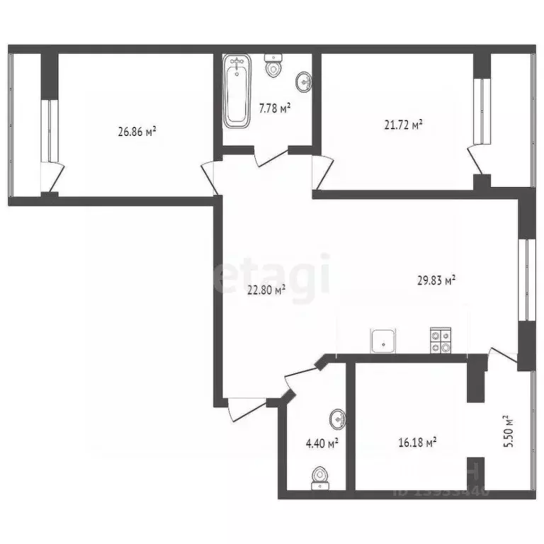 3-к кв. Тюменская область, Тюмень ул. Малыгина, 90 (129.1 м) - Фото 2