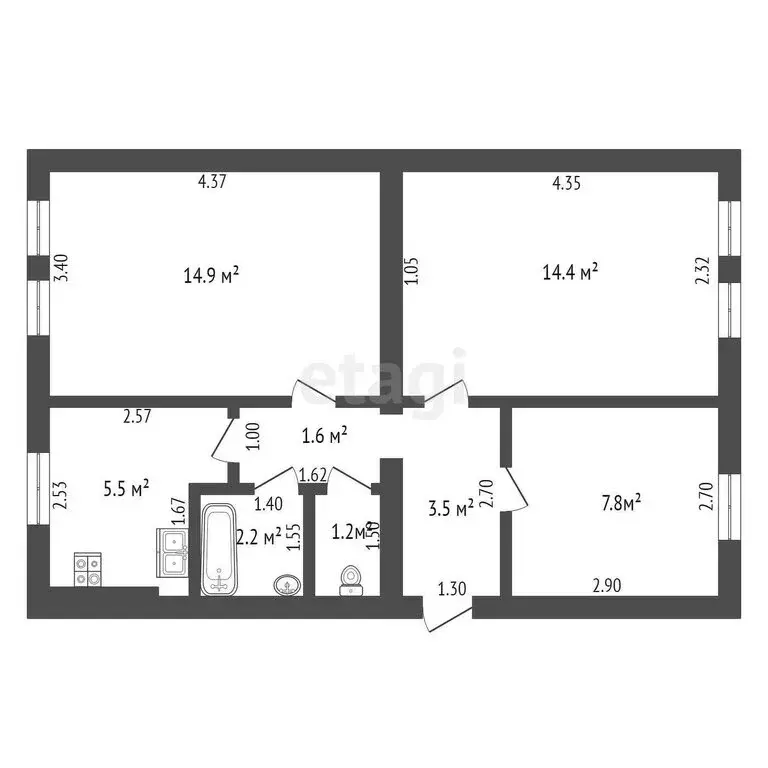 3-комнатная квартира: Ишим, Казанская улица, 38 (51.1 м) - Фото 0