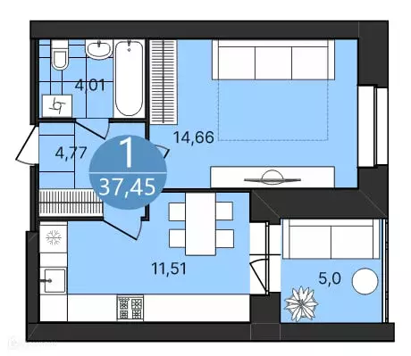 Продаётся 1-к квартира, 37.45 м - Фото 0