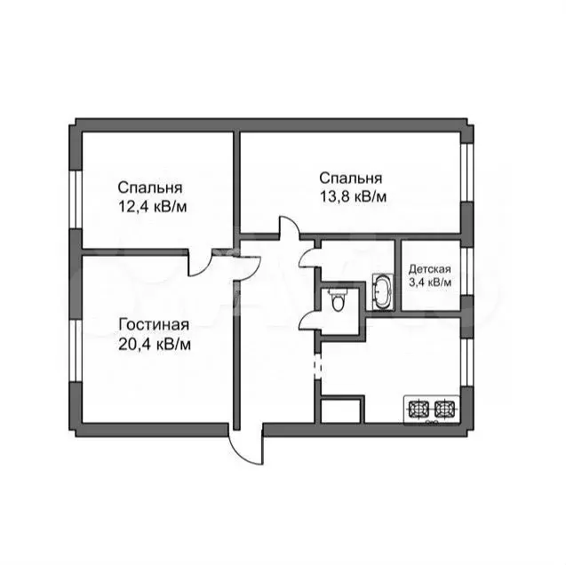 4-к. квартира, 70,7 м, 2/4 эт. - Фото 0