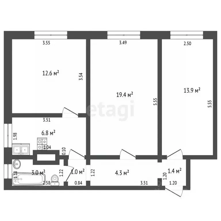 3-к кв. Алтайский край, Барнаул ул. Гоголя, 15А (62.4 м) - Фото 2