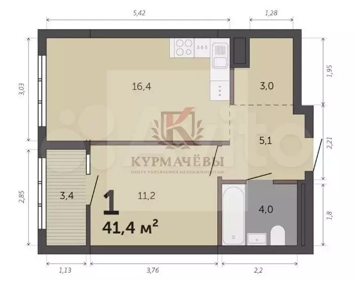 1-к. квартира, 41,4 м, 2/27 эт. - Фото 0