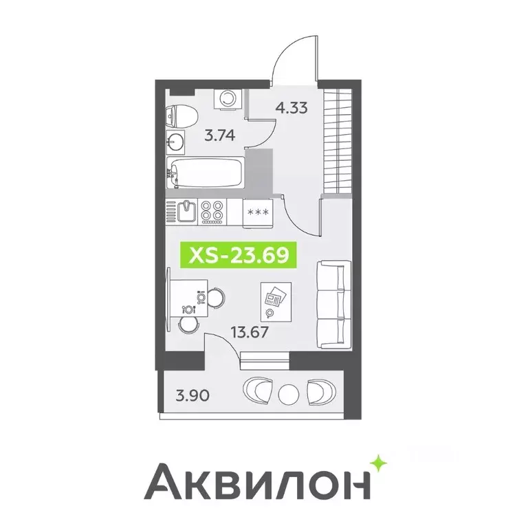 Студия Санкт-Петербург пос. Шушары,  (23.69 м) - Фото 0