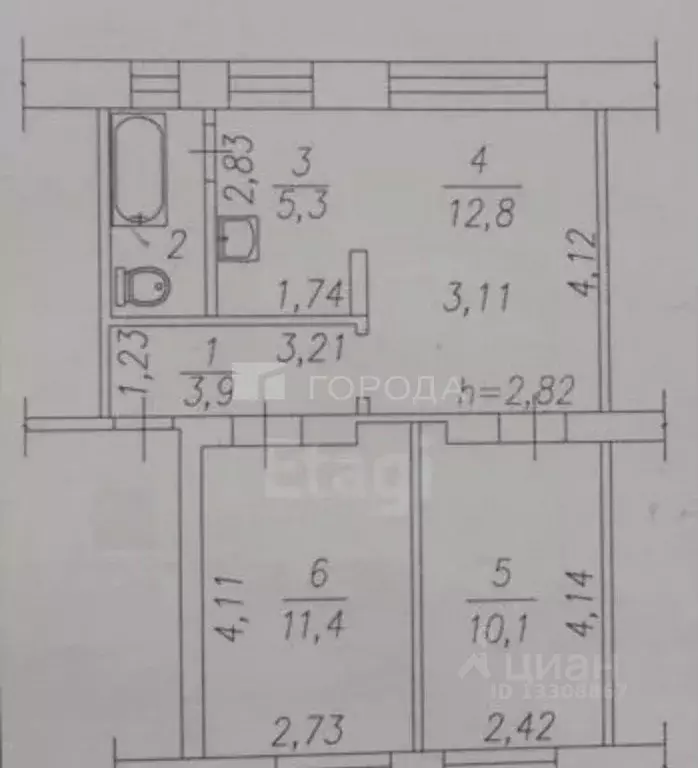 3-к кв. Кемеровская область, Новокузнецк ул. Хитарова, 28 (48.3 м) - Фото 1