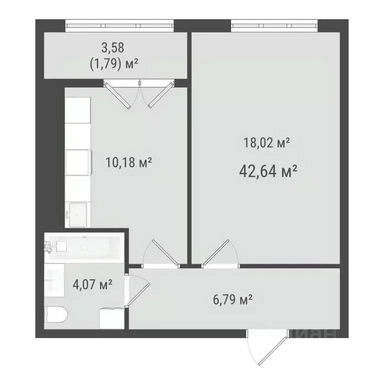 1-к кв. Сахалинская область, Южно-Сахалинск Хомутово п/р,  (40.85 м) - Фото 1