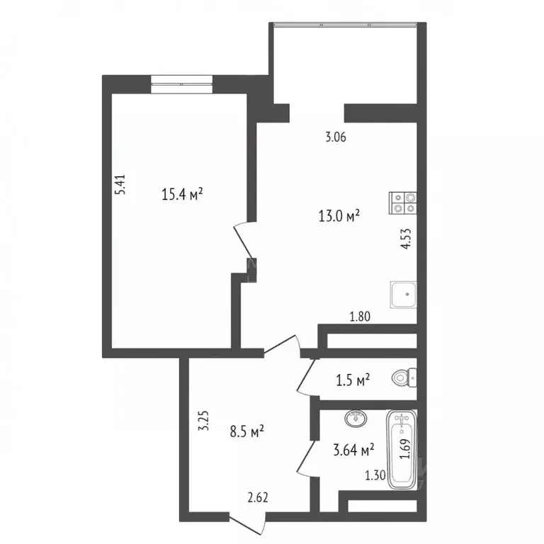 1-к кв. Тюменская область, Тюмень ул. 50 лет Октября, 75к2 (39.4 м) - Фото 2